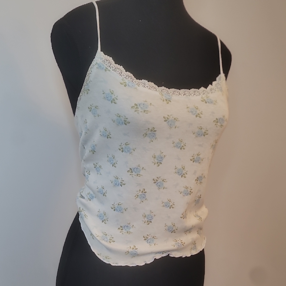 PLAYBOY Floral Lace Cami Top - Cream and Blue